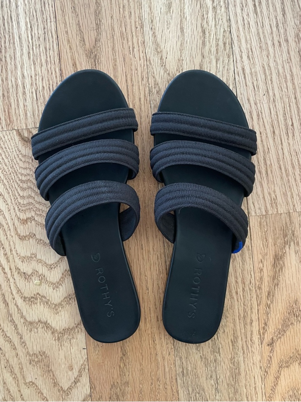 Rothy's Retired Black Triple-Strap Slide Sandals